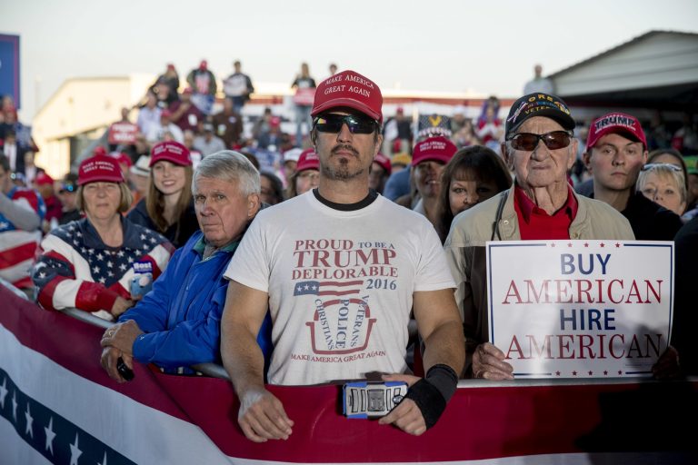A member of the audience wears a shirt that reads "Proud to Be A Trump Deplorable" as President Donald Trump speaks at a rally at Southern Illinois Airport in Murphysboro, Ill., Saturday, Oct. 27, 2018. Don Lemon's CNN show Saturday mocked Trump supporters.