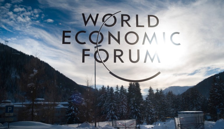 The sign of the World Economic Forum, WEF, is displayed at an entrance door at the congress center at the eve of the meeting in Davos, Sunday, Jan. 20, 2019.