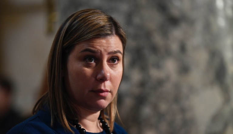 Rep. Elissa Slotkin (D-MI) does a television interview on Capitol Hill in Washington.