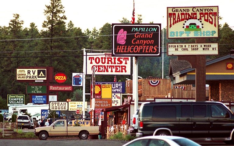 FILE - Camper Village in Tusayan, Ariz, a town on the road to the Grand Canyon's South Rim. (Jake Bacon/Arizona Daily Sun via AP, File)