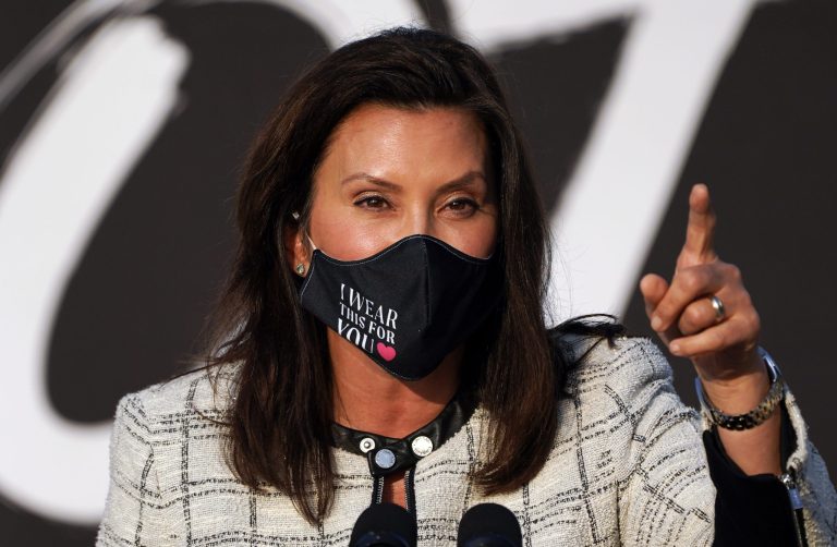 Michigan Gov. Gretchen Whitmer in Detroit, Tuesday, Sept. 22, 2020. (AP Photo/Paul Sancya)