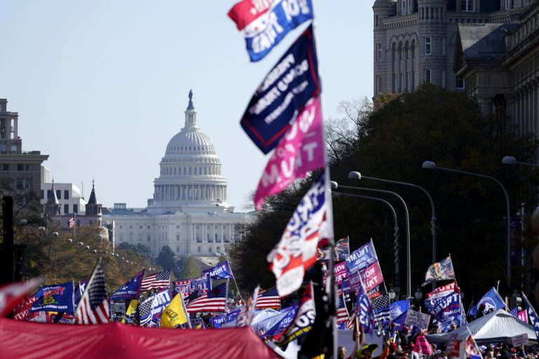 With the U.S. Capitol in the background, supporters of President Donald Trump rally on Saturday, Nov. 14, 2020, in Washington. Alabama Rep. Mo Brooks said Trump's team should take its election fraud fight to the House.