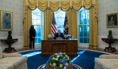 Across the street and over his shoulder: Harris shares limelight with Biden