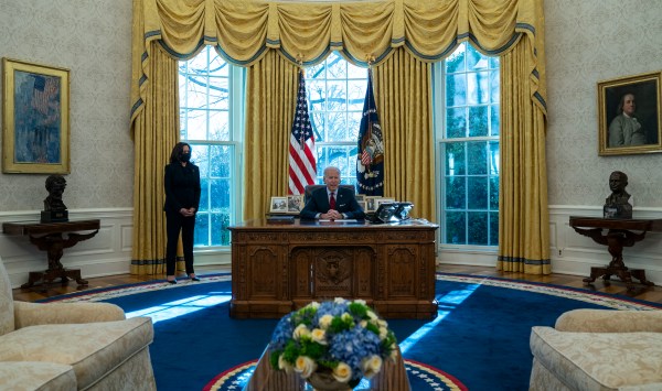 Across the street and over his shoulder: Harris shares limelight with Biden
