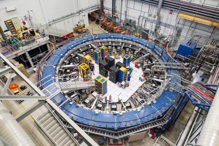 This August 2017 photo made available by Fermilab shows the Muon g-2 ring at the Fermi National Accelerator Laboratory outside of Chicago. (Reidar Hahn/Fermilab via AP)
