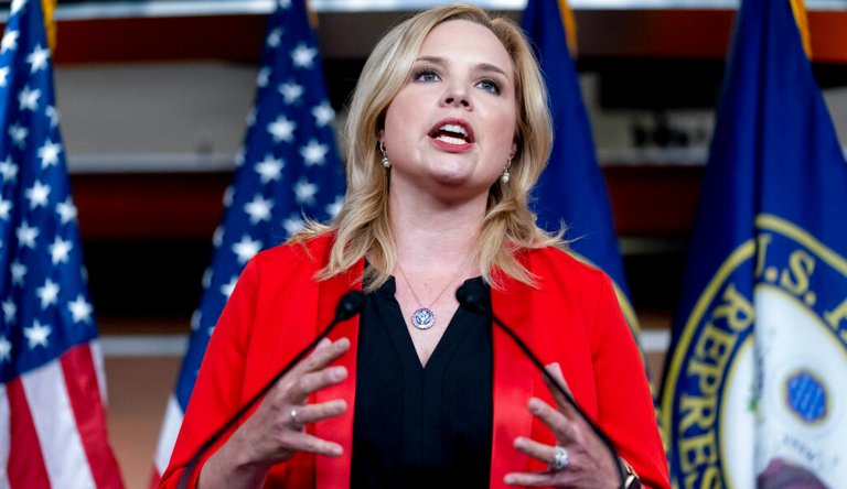 Rep. Ashley Hinson, an Iowa Republican, speaks at a news conference on Capitol Hill in Washington, Tuesday, June 15, 2021.
