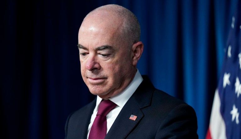 Homeland Security Secretary Alejandro Mayorkas updates reporters on the effort to resettle vulnerable Afghans in the United States, in Washington, Friday, Sept. 3, 2021. 