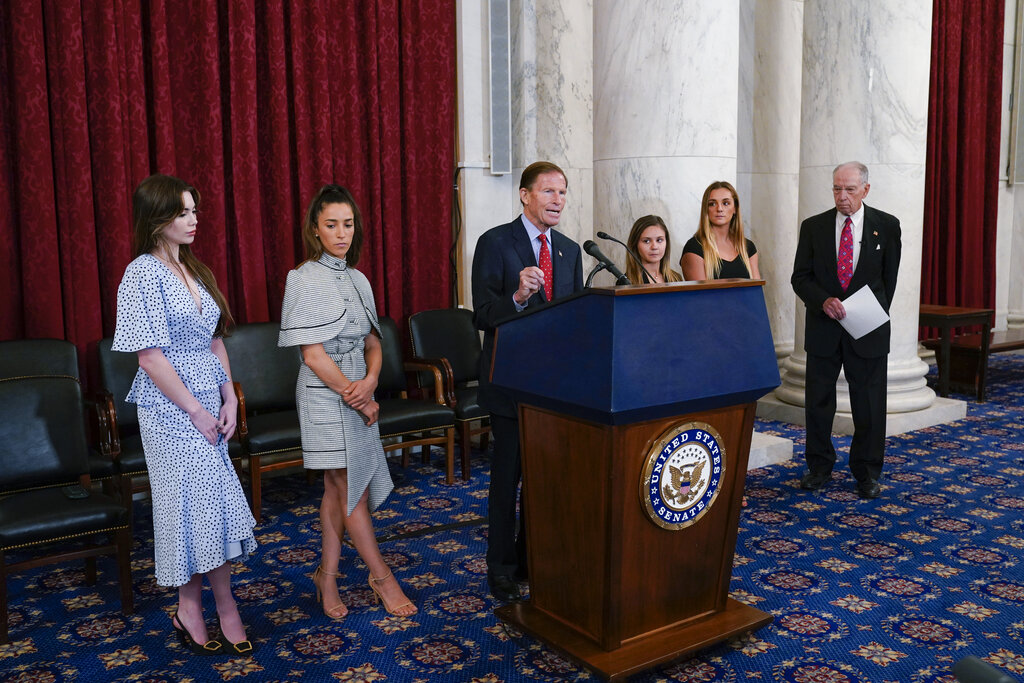 Richard Blumenthal, McKayla Maroney, Aly Raisman, Kaylee Lorincz, Maggie Nichols, Chuck Grassley