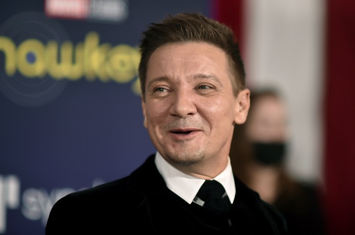 Jeremy Renner attends the LA premiere of "Hawkeye" at the El Capitan Theatre.
