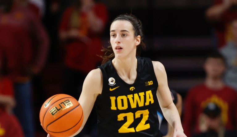 Iowaâs Caitlyn Clark during an NCAA basketball game on Wednesday, Dec. 8, 2021, in Ames, Iowa.