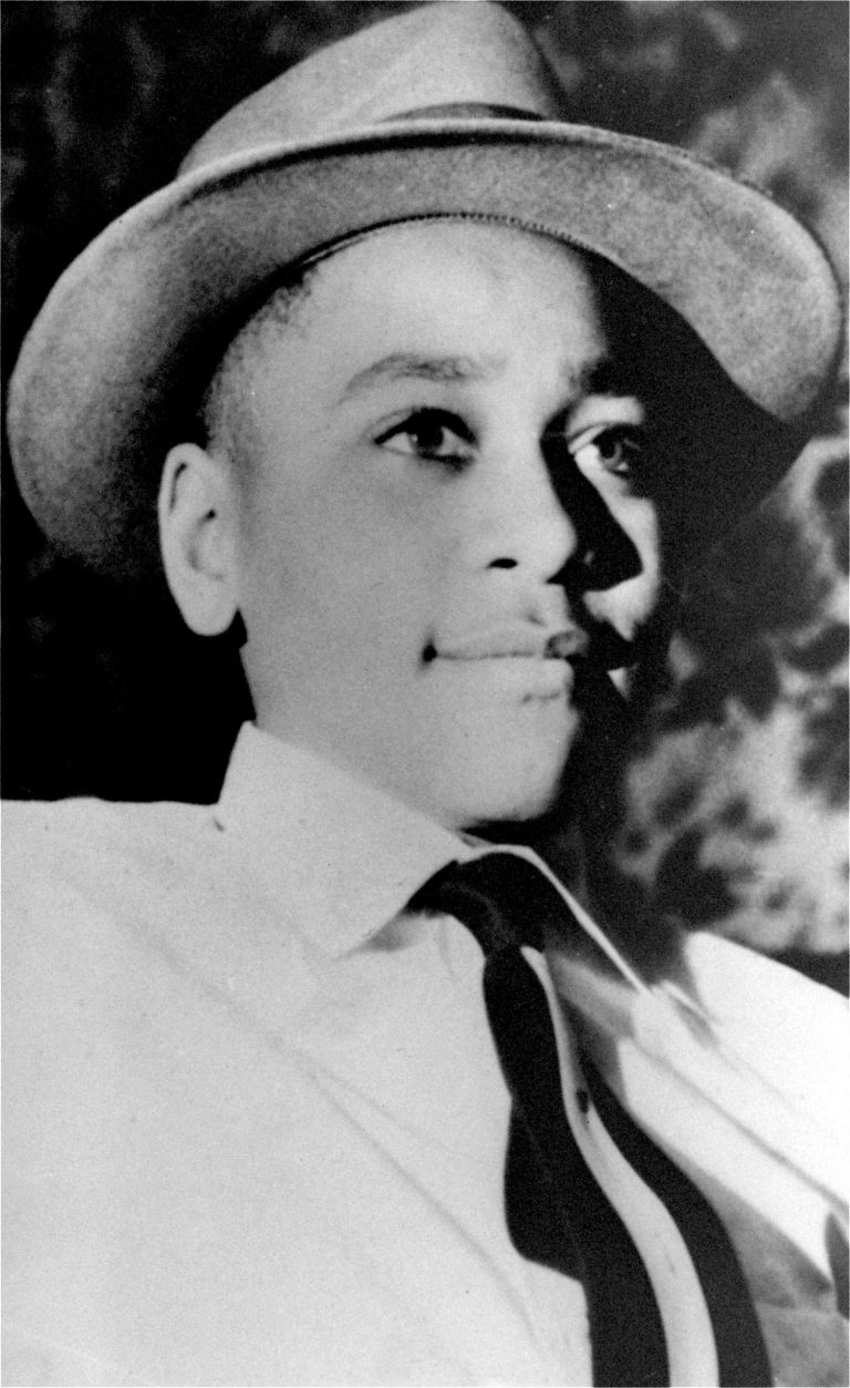 An undated portrait shows Emmett Till.