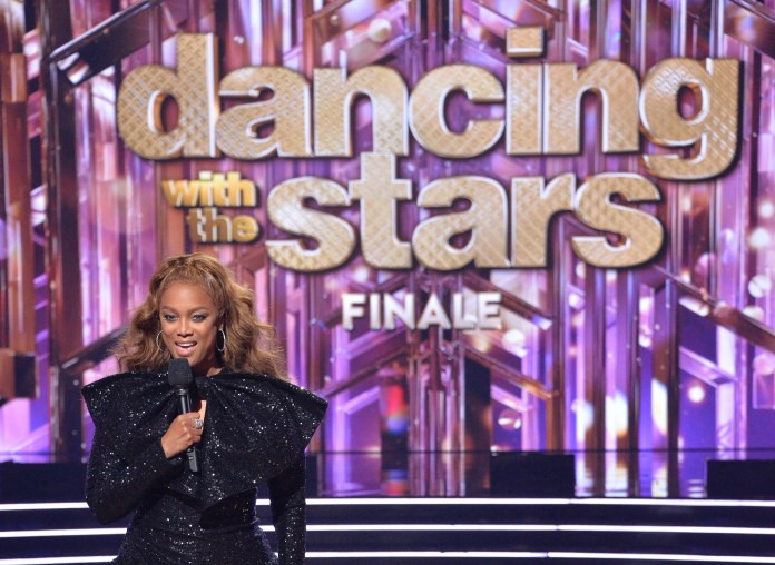 This image released by ABC shows host Tyra Banks during last season's finale of "Dancing with the Stars." 