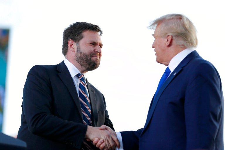 Former President Donald Trump appeared to fumble J.D. Vance's name during a rally on Sunday when mentioning the candidates he has endorsed.  (AP Photo/Joe Maiorana, File)