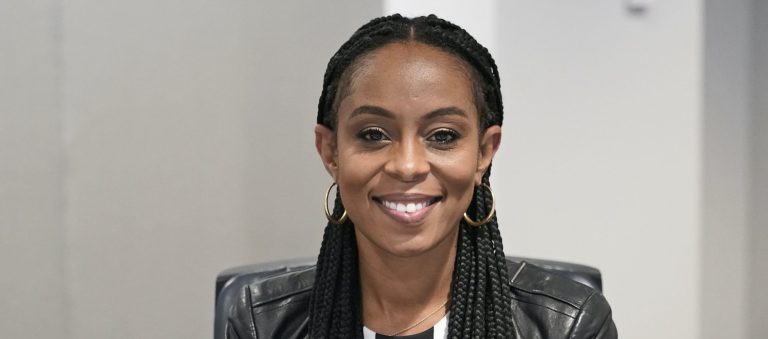 Democratic candidate Shontel Brown is shown, Monday, Oct. 25, 2021, in Cleveland. Brown is running for Ohio's 11th Congressional District. Brown won her Democratic primary Tuesday. (AP Photo/Tony Dejak)