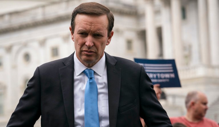 Sen. Chris Murphy, D-Conn., a gun control advocate, waits to speak to activists demanding action on gun control legislation after a gunman killed 19 children and two teachers in a Texas elementary school this week, at the Capitol in Washington, Thursday, May 26, 2022. (AP Photo/J. Scott Applewhite)