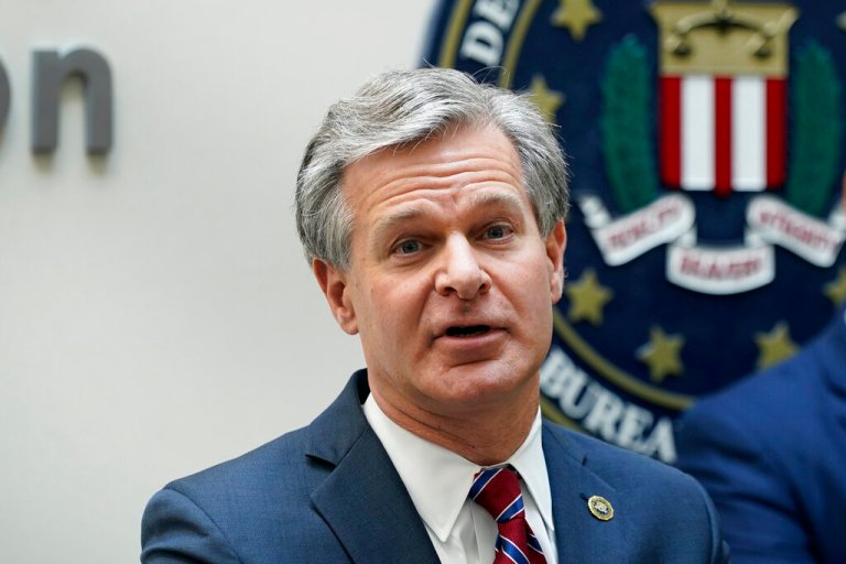FBI Director Christopher Wray speaks during a news conference, Wednesday, Aug. 10, 2022, in Omaha, Nebraska.