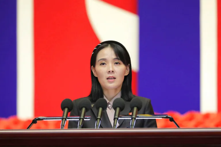 Kim Yo Jong, sister of North Korean leader Kim Jong Un, delivers a speech during the national meeting against the coronavirus, in Pyongyang, North Korea, on Wednesday, Aug. 10, 2022.