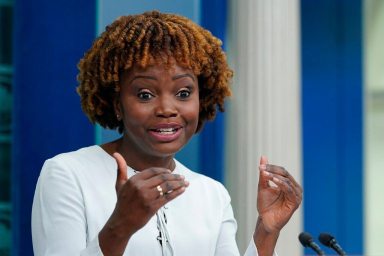 White House press secretary Karine Jean-Pierre speaks during the daily briefing at the White House in Washington.