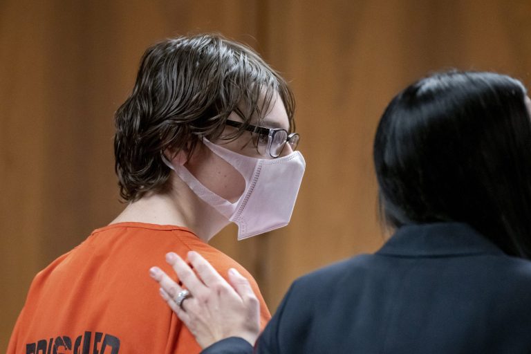 FILE - Ethan Crumbley attends a hearing at Oakland County Circuit Court in Pontiac, Mich., on Feb. 22, 2022. Crumbley, the teenager accused of killing four fellow students and injuring more at Oxford High School in Oxford, Mich., pled guilty on Monday, October 24. (David Guralnick/Detroit News via AP, Pool, File)