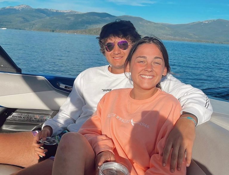 University of Idaho students Xana Kernodle, right, and Ethan Chapin on a boat on Priest Lake, in Idaho.