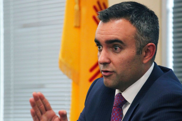Then-Bernalillo County District Attorney Raul Torrez speaks to a panel of lawmakers during a meeting in Albuquerque, N.M., Sept. 27, 2017. 