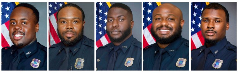 This combo of images provided by the Memphis Police Department shows, from left, officers Tadarrius Bean, Demetrius Haley, Emmitt Martin III, Desmond Mills, Jr., and Justin Smith. The Memphis police chief has called the actions of these five officers involved in the violent arrest of Tyre Nichols âheinous, reckless, and inhumane