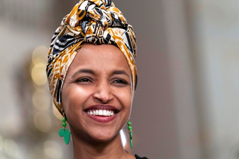 Rep. Ilhan Omar, D-Minn., speaks during an interview before President Joe Biden's State of the Union address