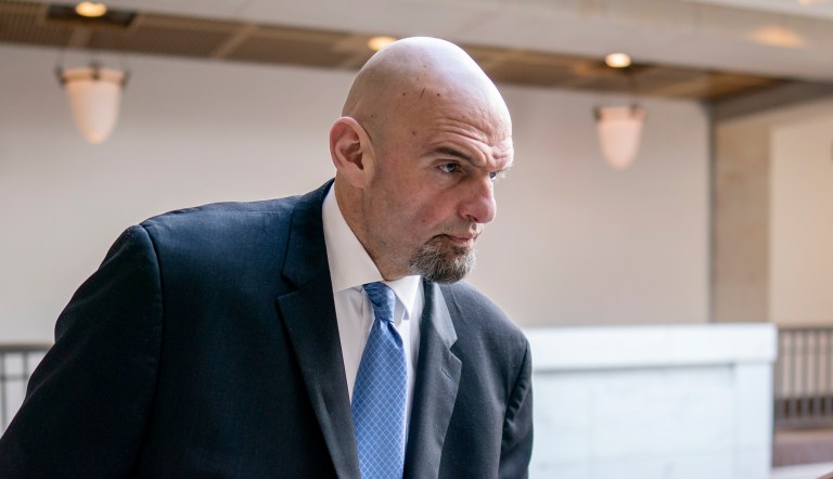 Sen. John Fetterman, D-Pa., leaves an intelligence briefing on the unknown aerial objects the U.S. military shot down this weekend at the Capitol in Washington, Feb. 14, 2023. 