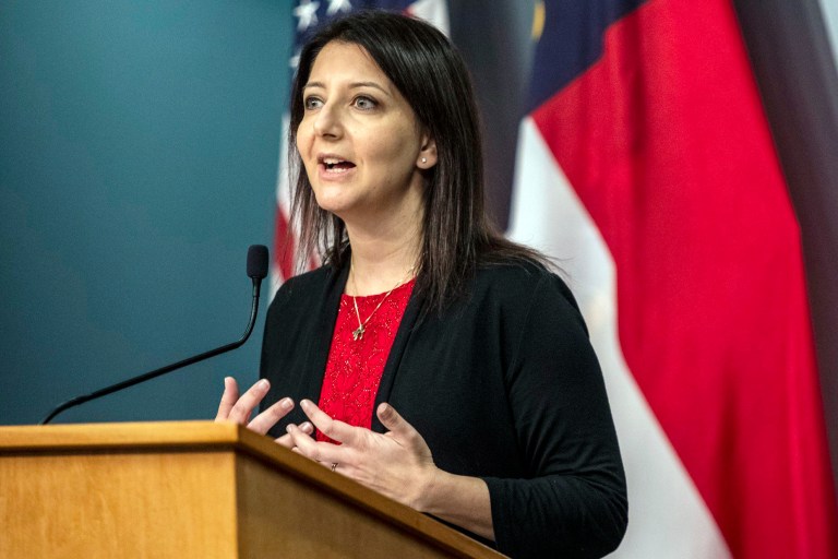 Secretary of the North Carolina Department of Health and Human Services Dr. Mandy Cohen speaks during a briefing on the state's coronavirus pandemic response Tuesday, Dec. 22, 2020, at the N.C. Emergency Operations Center in Raleigh, N.C. 
