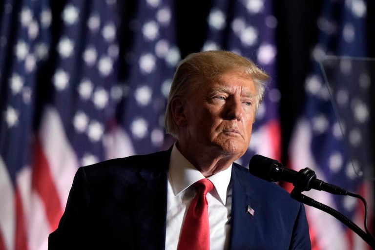 Former President Donald Trump speaks during a rally, Friday, July 7, 2023, in Council Bluffs, Iowa. 