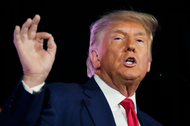 FILE - Former President Donald Trump speaks at a campaign event, Saturday, July 8, 2023, in Las Vegas.  (AP Photo/John Locher, File)