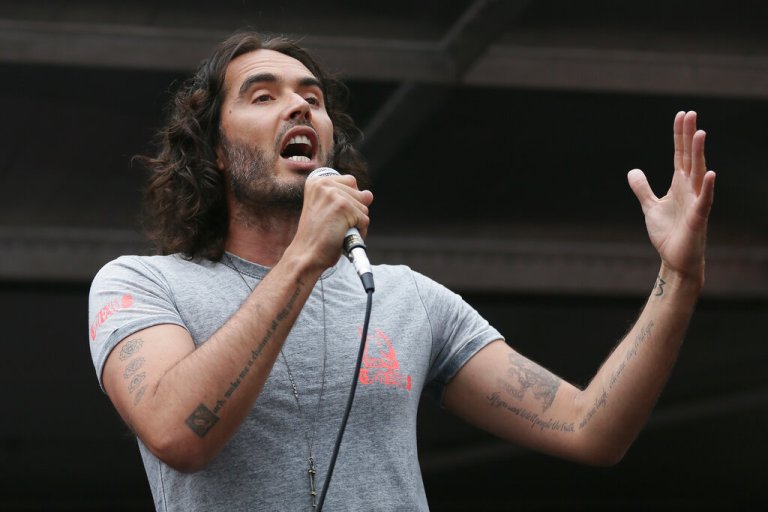 Comedian Russell Brand seen here speaking in London's Parliament Square during a protest against the Conservative Government and it's austerity policies, Saturday, June 20, 2015.  