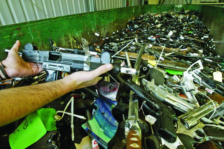 Thousands of handguns handed in for the gun amnesty and the gun buy back scheme.