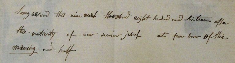   Detail of a March 9, 1816 letter written in English by French emperor Napoleon the 1st presented Sunday, June 10, 2012 in Fontainebleau, South of Paris, before being auctioned. The letter was sold euro 325 000, ($406 000). (AP Photo/Remy de la Mauviniere)  