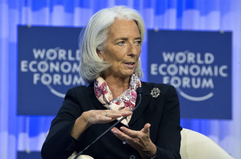 Head of the International Monetary Fund Christine Lagarde, gestures as she speaks during a session at the World Economic Forum in Davos, Switzerland, Saturday, Jan. 25, 2014.  (AP Photo/Michel Euler)