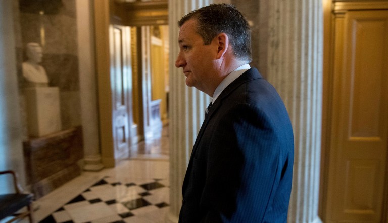 Sen. Ted Cruz, R-Texas arrives on Capitol Hill in Washington, Tuesday, July 18, 2017. (AP Photo/Andrew Harnik)
