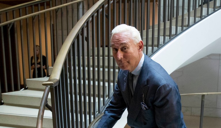 Longtime Donald Trump associate Roger Stone attracted scrutiny after he appeared to anticipate document dumps from WikiLeaks during the 2016 campaign. (AP Photo/Andrew Harnik)