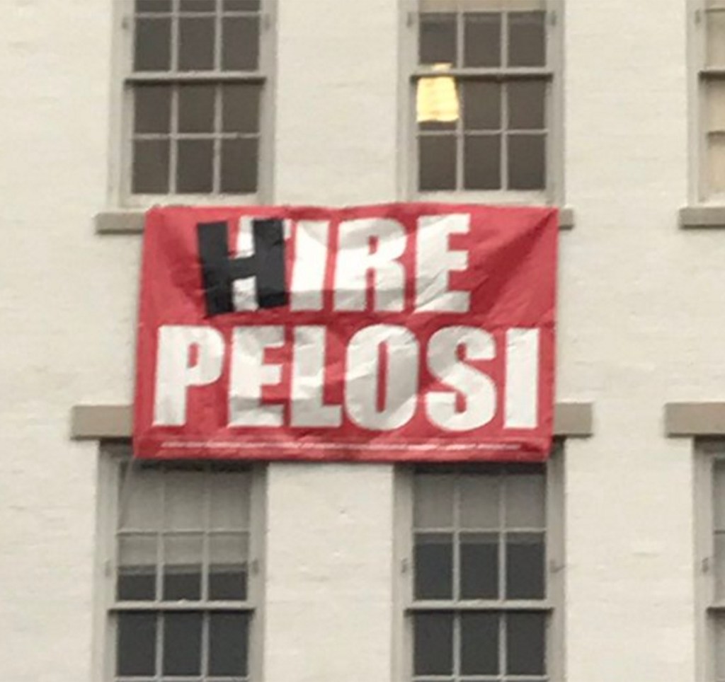 GOP hangs ‘Hire Pelosi’ sign outside headquarters