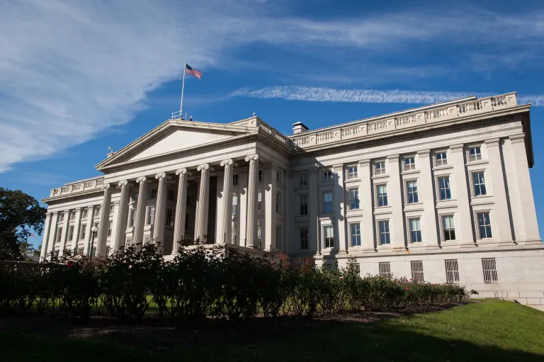 A view of the U.S. Treasury Building, October 21, 2013. (Examiner/Graeme Jennings)