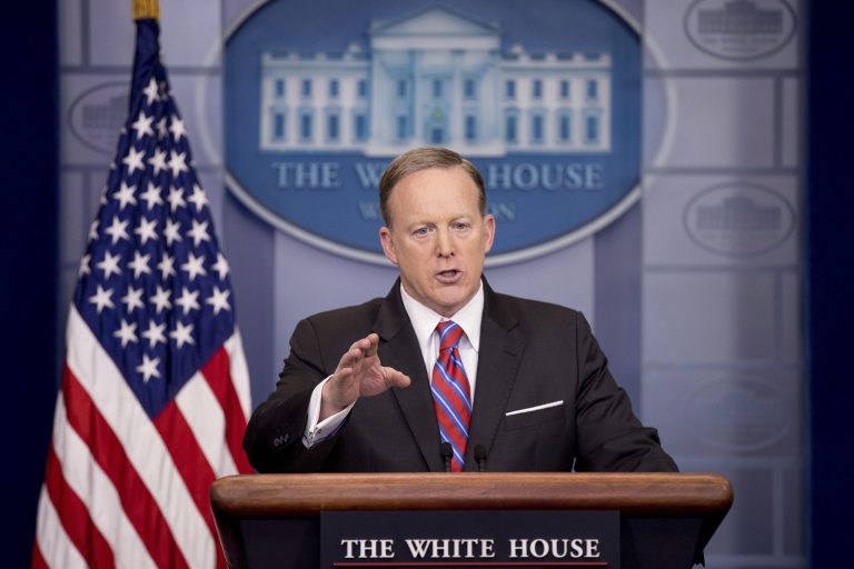 White House spokesman Sean Spicer said Saturday that Syria's actions against its own people leave the U.S. no choice but to take steps to change that country's behavior, just days after the U.S. fired missiles at a key Syrian air base. (AP Photo/Andrew Harnik)