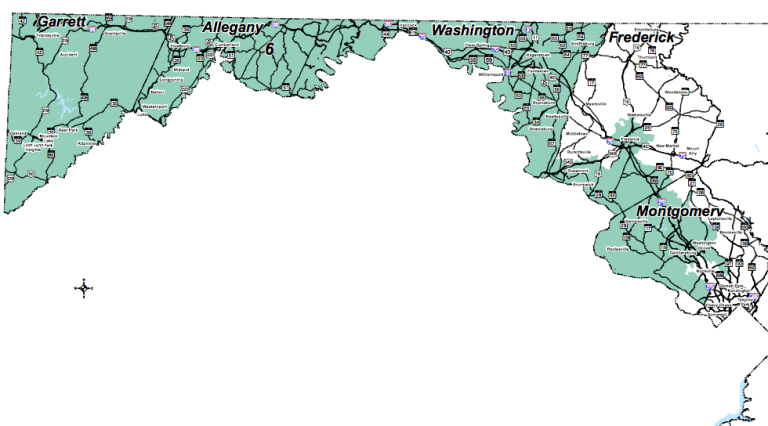 Maryland's sixth congressional district. Click to see a larger version.