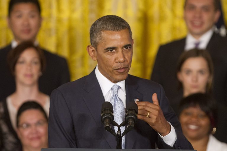 President Barack Obama gestures as he speaks in the East Room of the White House in Washington, Monday, June 9, 2014, before signing a Presidential Memorandum on reducing the burden of student loan debt. The president said the rising costs of college have left America's middle class feeling trapped. He says no hard-working youngster in America should be priced out of a higher education. Obama signed a presidential memorandum he says could help an additional 5 million borrowers. (AP Photo/Jacquelyn Martin)