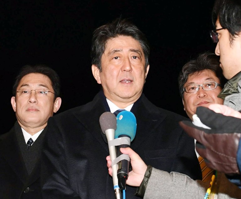 Japanese Prime Minister Shinzo Abe will meet with President Trump on Friday. (Hitoshi Takano/Kyodo News via AP)