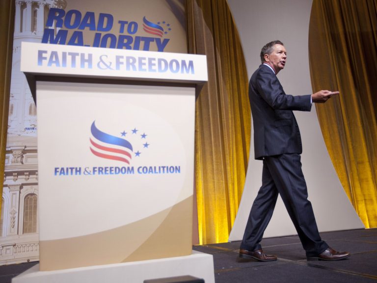 The audience of conservative Christians greeted Kasich with a warm response that appeared to meet or exceed the reaction that other presidential contenders drew on Friday. (AP Photo)Â 