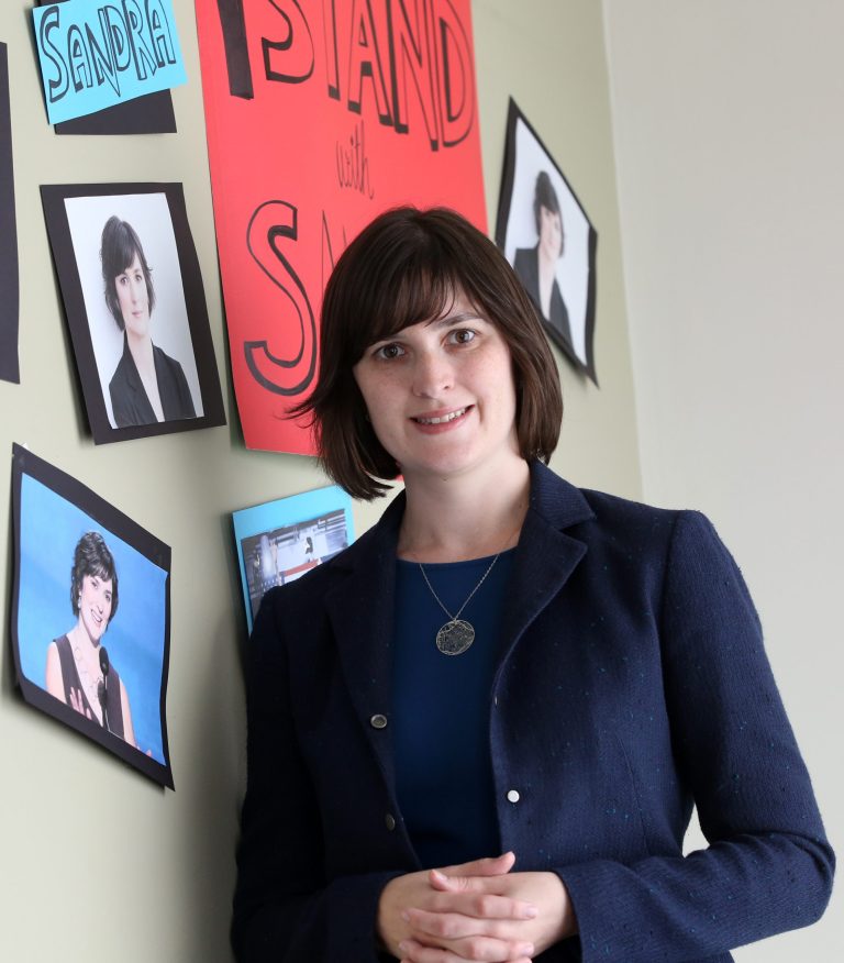 FILE -- In this July 1, 2014 file photo, Sandra Fluke poses for a photograph at her campaign office in Los Angeles. The former Georgetown University law student, who gained national attention after being denied the chance to testify before Congress about health plan contraception coverage, is running for the 26th state Senate District seat in the November election.  Fluke, a Democrat is opposed by fellow Democrat, Ben Allen a member of the Santa Monica-Malibu Board of Education.(AP Photo/Nick Ut,file)