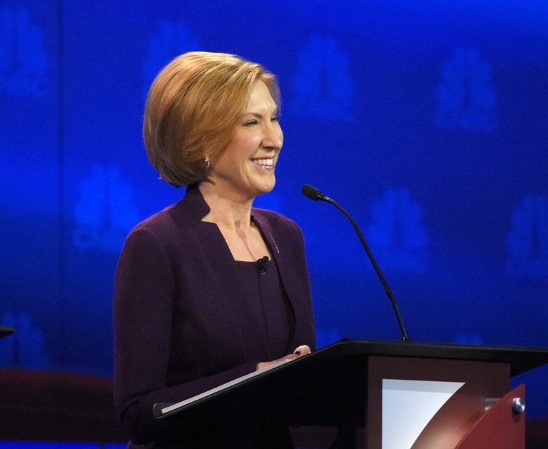 Carly Fiorina smiles during the CNBC Republican presidential debate. (AP Photo/Mark J. Terrill)