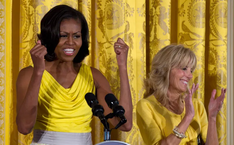 First lady Michelle Obama and Jill Biden touted the positive veteran employment news on the fifth anniversary of their Joining Forces initiative. (AP Photo/Carolyn Kaster, File)