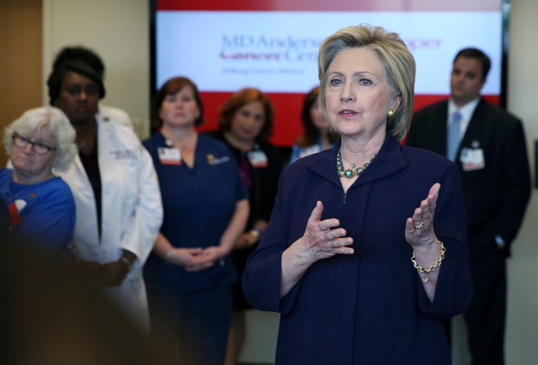 Hillary Clinton released her back history of taxes to voters months ago, but still refuses to release her Wall Street speech transcripts. (AP Photo/Mel Evans)