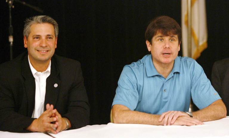 An attorney disciplinary board has recommended that John Harris, left, chief of staff to former Illinois Gov. Rod Blagojevich, right, be suspended from practicing law for three years for his role in the imprisoned former governor's attempt to sell President Obama's old Senate seat.ÃÂ (AP Photo/The State Journal-Register, Jonathan Kirshner)