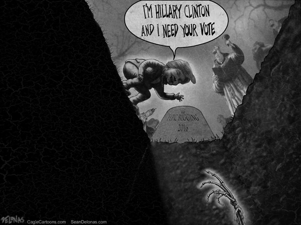 Editorial cartoon: Grave canvasser Hillary Clinton